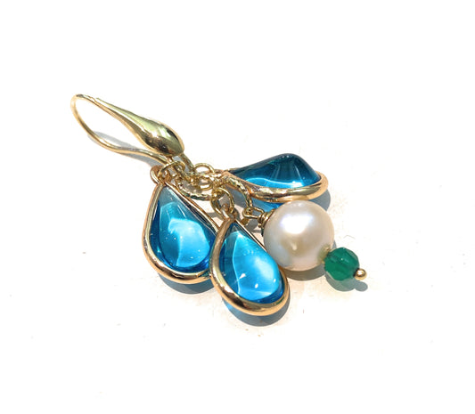Mono Orecchino diWa Jewels Gocce Cristallo Azzurro Perla Freshwater Argento Sterling placcato oro giallo