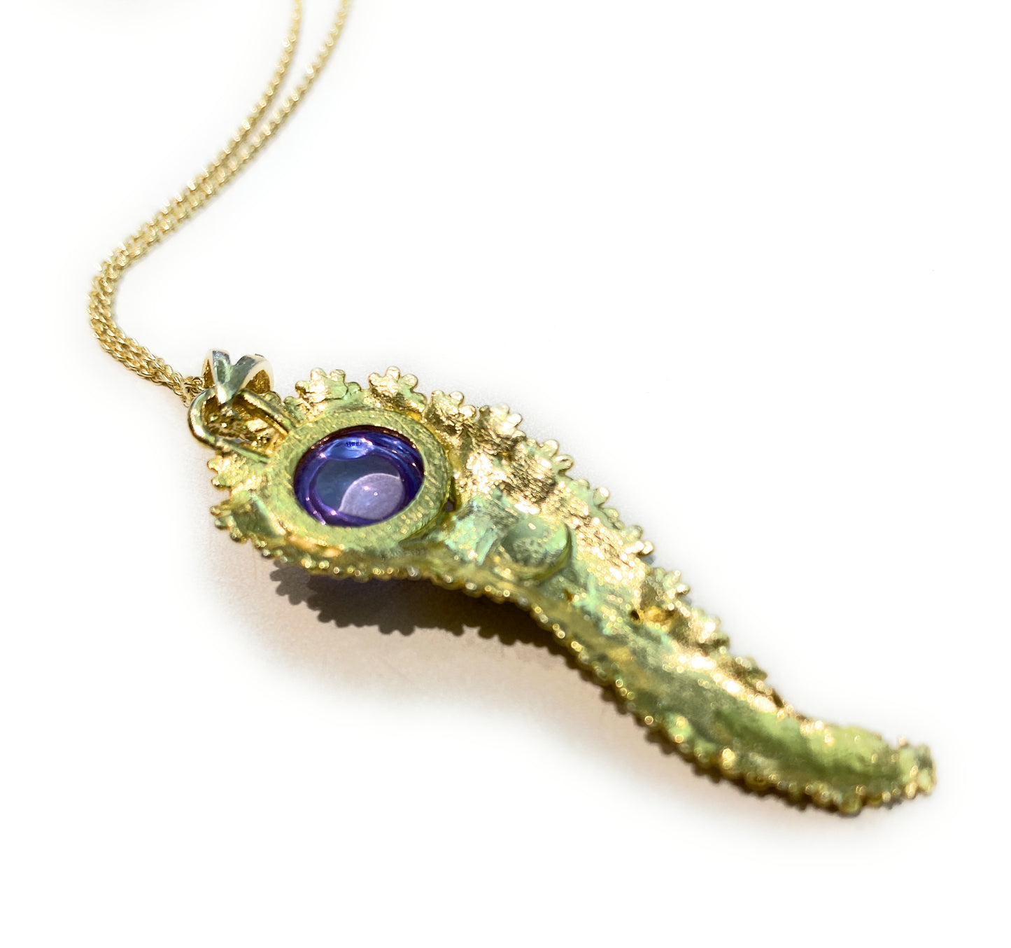 Collarino Pendente Cornetto cabochon Lilla Argento 925 Cesello Fiori