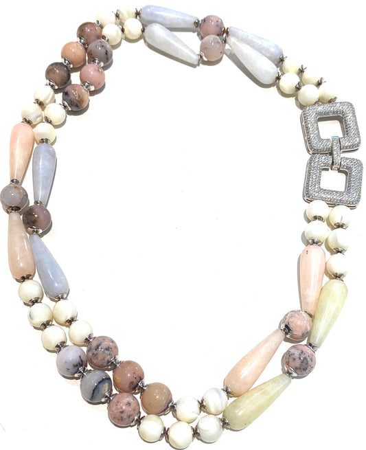 Collana diWa Jewels Madreperla Opale Rosa e Giada Berillo Morganite in Argento Sterling Pezzo unico