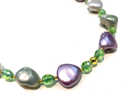 Collana diWa Jewels Perle Multicolore free form cristalli verdi sfaccettati Argento sterling placcato Oro giallo