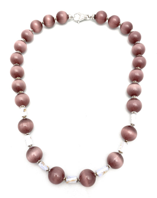 Collana diWa Jewels occhio di gatto visone e calcedonio grezzo cilindro argento sterling