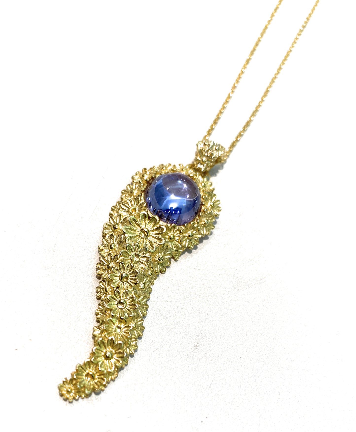 Collarino Pendente Cornetto cabochon Lilla Argento 925 Cesello Fiori