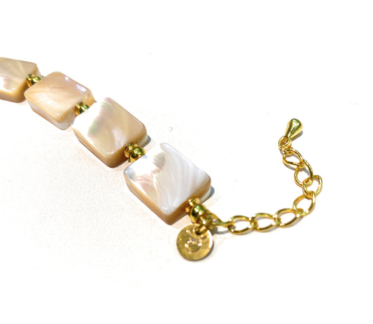 Bracciale madreperla piatta color cappuccino argento sterling placcato oro