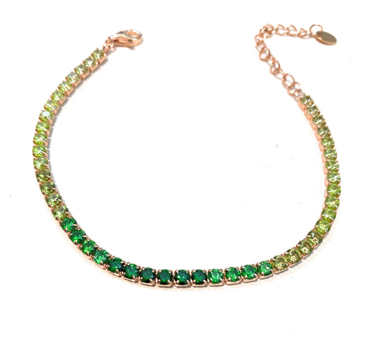 Bracciale tennis multicolore tonalità verde argento rosé regolabile