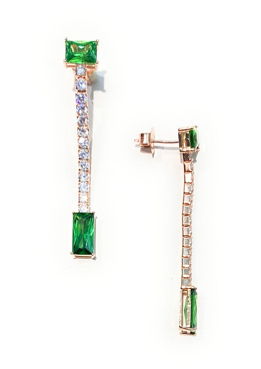 Orecchini tipo Tennis zircone Smeraldo carré galvanica rosé