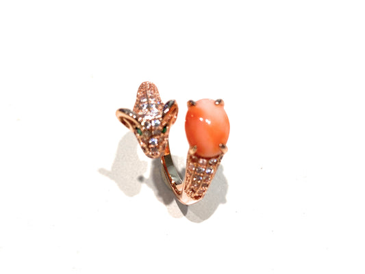 Anello in Argento 925 Galvanica Rosé con Cabochon Pasta di Corallo Arancio e Zirconi – Regolabile, diWa Jewels