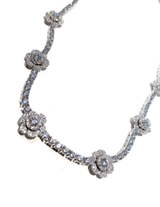 Collana diWa Jewels castoniera argento 925 con inserti roselline con catenella rolò allungamento rodio bianco bollatina diWa