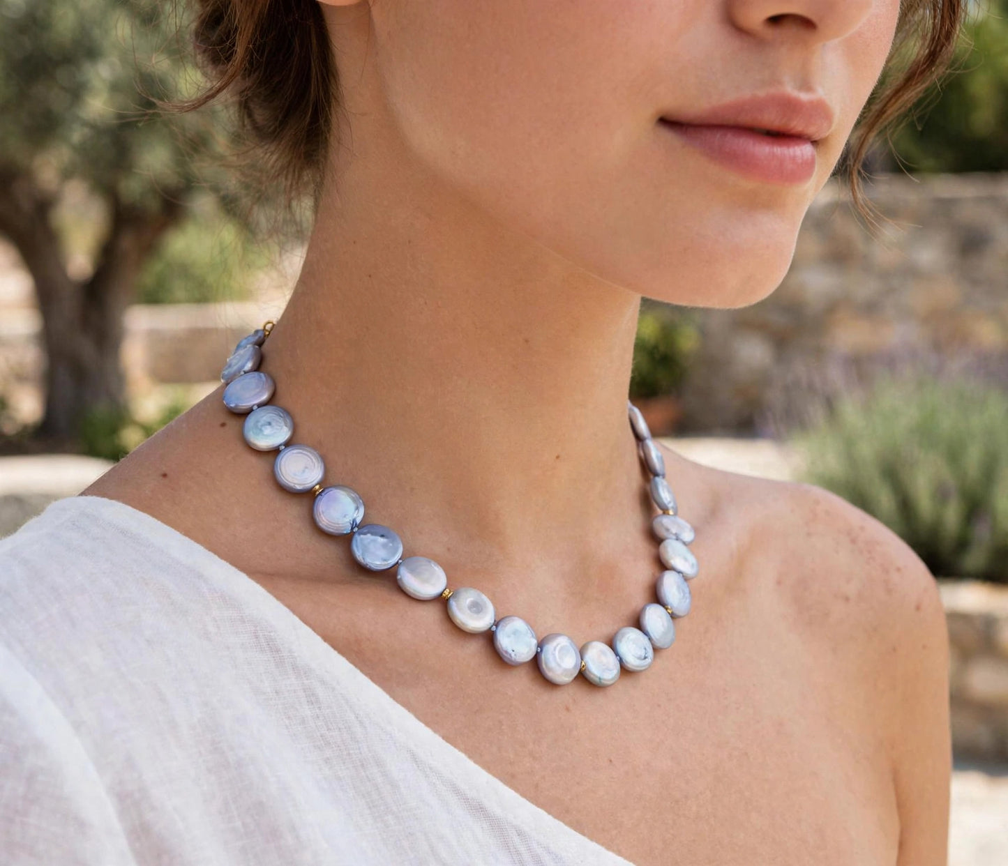 Collana choker perle Coin Fresh Water argento 925