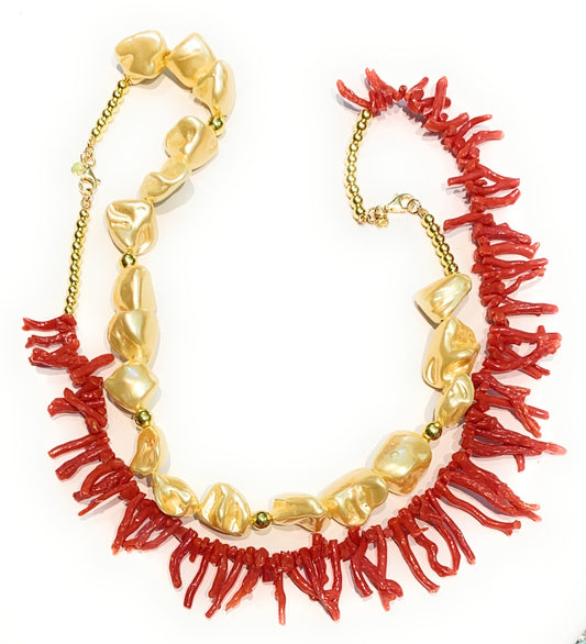 Collana choker frange corallo italiano rosso ematite argento sterling personalizzabile con perle
