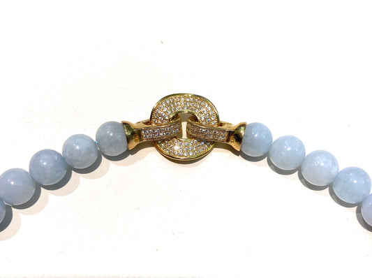 Collana calcedonio lapis argento sterling chiusura argento zirconi bianchi