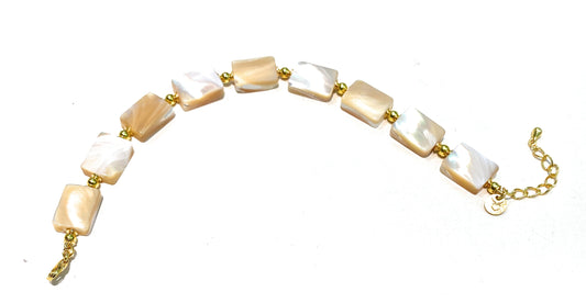 Bracciale madreperla piatta color cappuccino argento sterling placcato oro