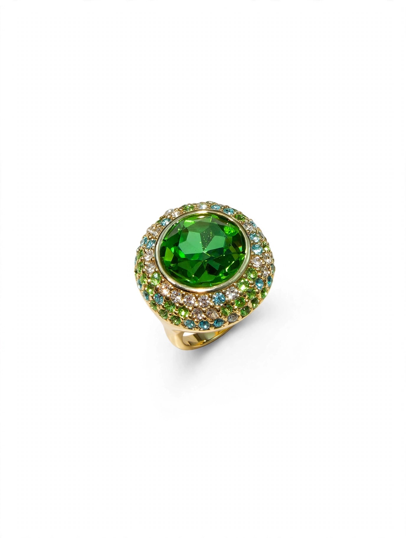 Anello Bronzo con Zirconi Multicolor e Pietra Verde - diWa Jewels - Statement Ring Indice