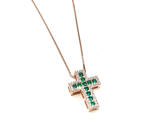 Collarino crocetta tridimensionale zirconi colorati e bianchi argento sterling collanina regolabile