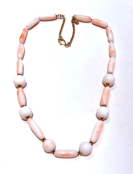 Collana Corallo Naturale cannette e pallini tondi bianco Rosato Argento Sterling placcato Oro giallo