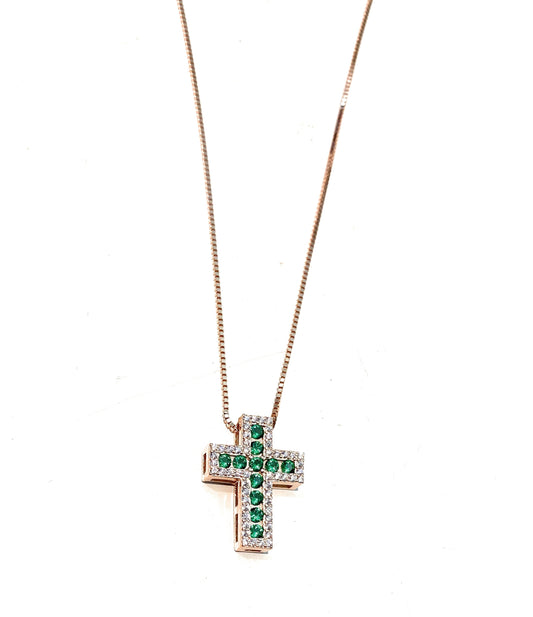 Collarino crocetta tridimensionale zirconi colorati e bianchi argento sterling collanina regolabile