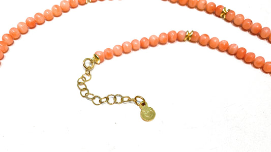Collarino choker corallo naturale color arancio mm 2 argento sterling regolabile