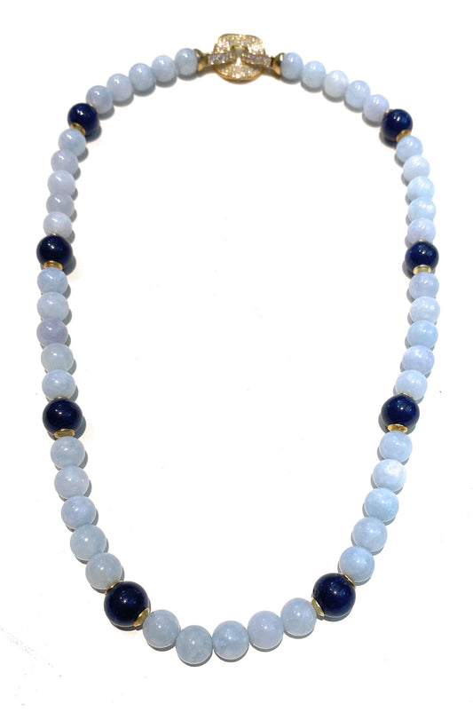 Collana calcedonio lapis argento sterling chiusura argento zirconi bianchi