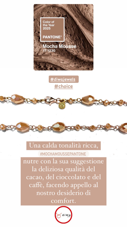 Collarino choker ematite sfaccettata colore choca mousse Pantone 2025 argento sterling
