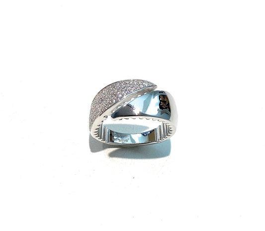 Anello fascia argento pavé di zirconi rodio bianco lucido