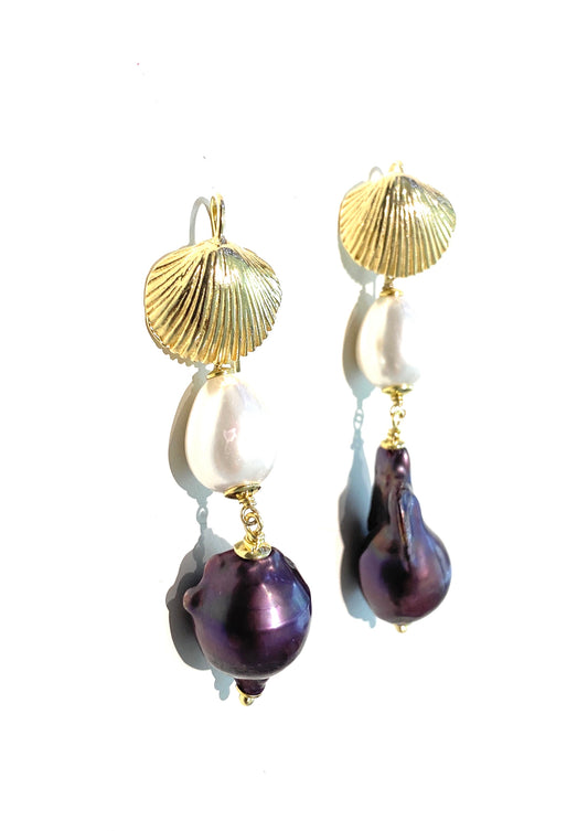 Orecchini diWa Jewels con Perle Viola e Bianche in Argento Sterling Rodio bianco