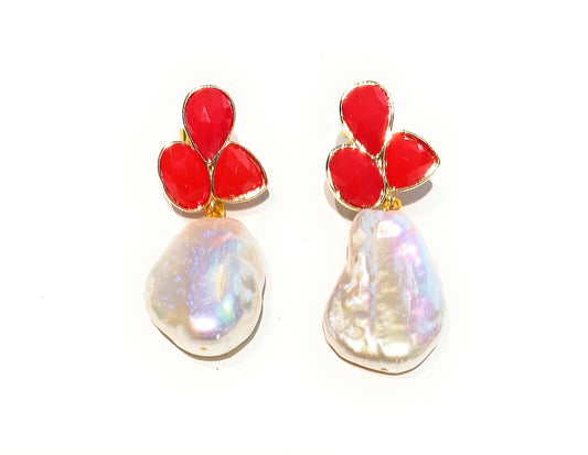 Orecchini diWa Jewels Perla Barocca Occhio Gatto Rosso Sfaccettato farfallina bronzo
