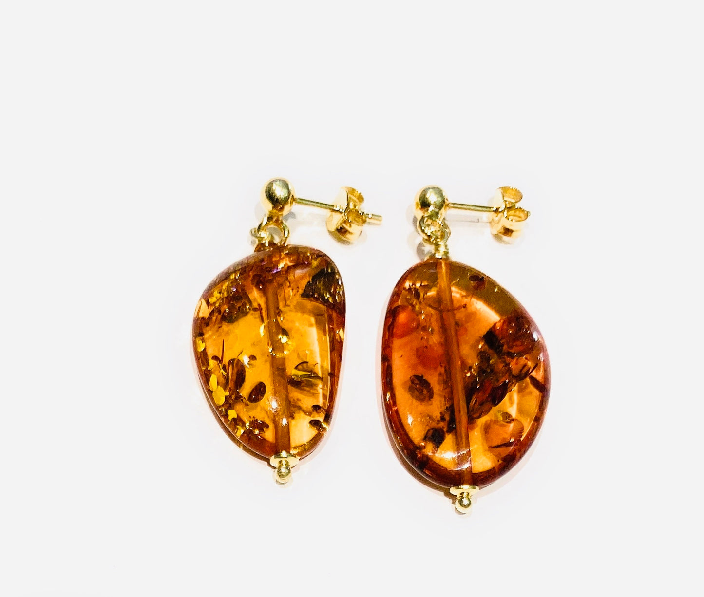 Orecchini pendenti ambra naturale in argento sterling placcato oro giallo