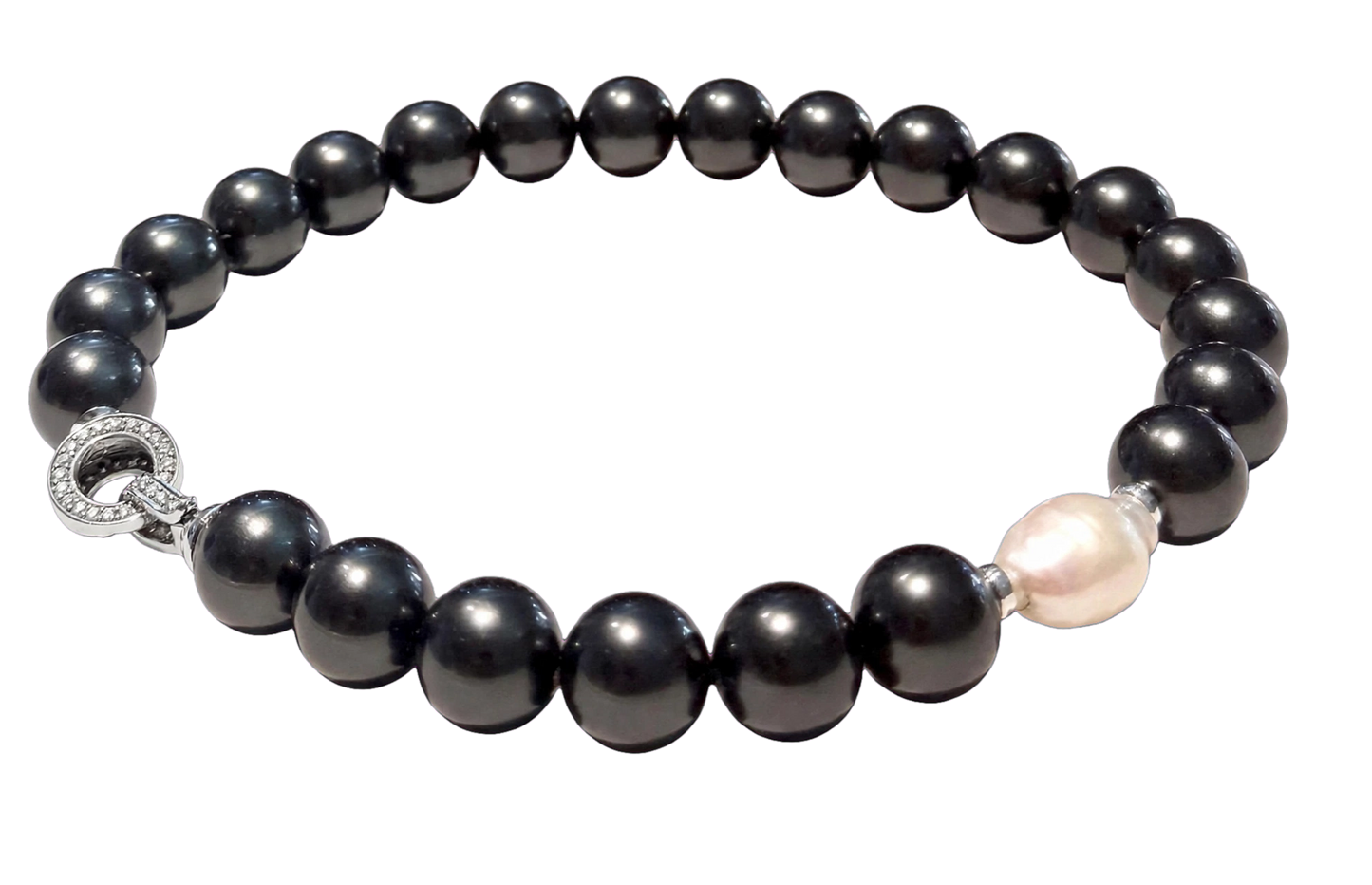 Collana Choker Perle Nere perla Barocca Argento Rodio Zirconi