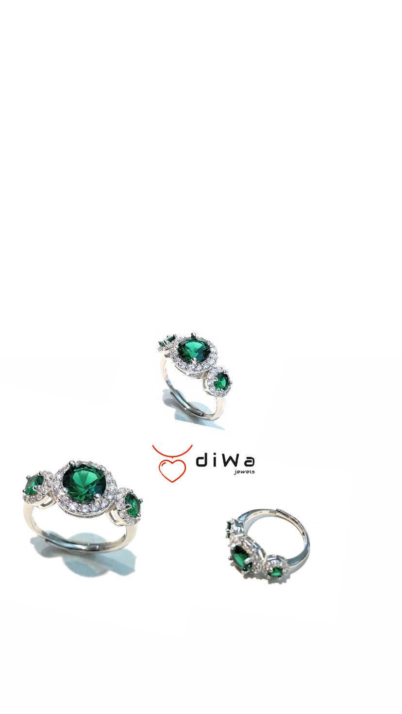 Anello Trilogy Zirconi tipo Smeraldo Argento 925 Rodio bianco regolabile