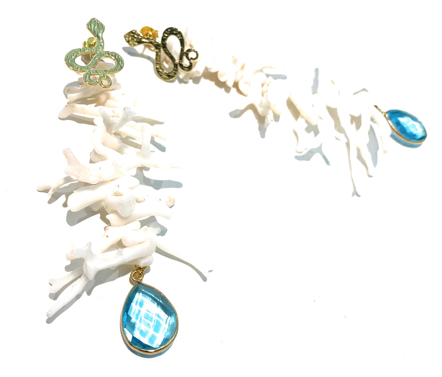 Orecchini diWa Jewels pendenti Frange Corallo bianco gocce azzurre Argento sterling galvanica gialla personalizzabili