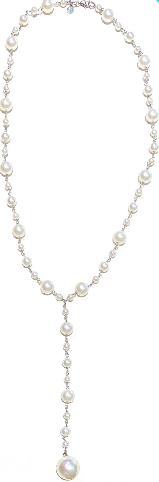 Collana Rosario Perle di Maiorca – Argento 925 Rodio Bianco – Elegante con Pendente – diWa Jewels