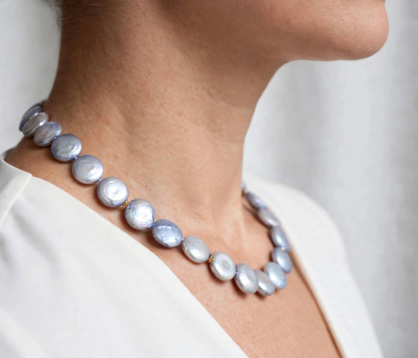 Collana choker perle Coin Fresh Water argento 925