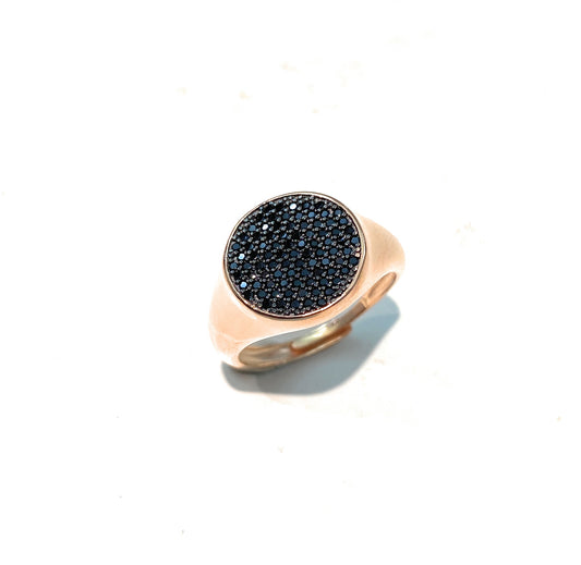 Anello chevalier zirconi neri argento rosé regolabile