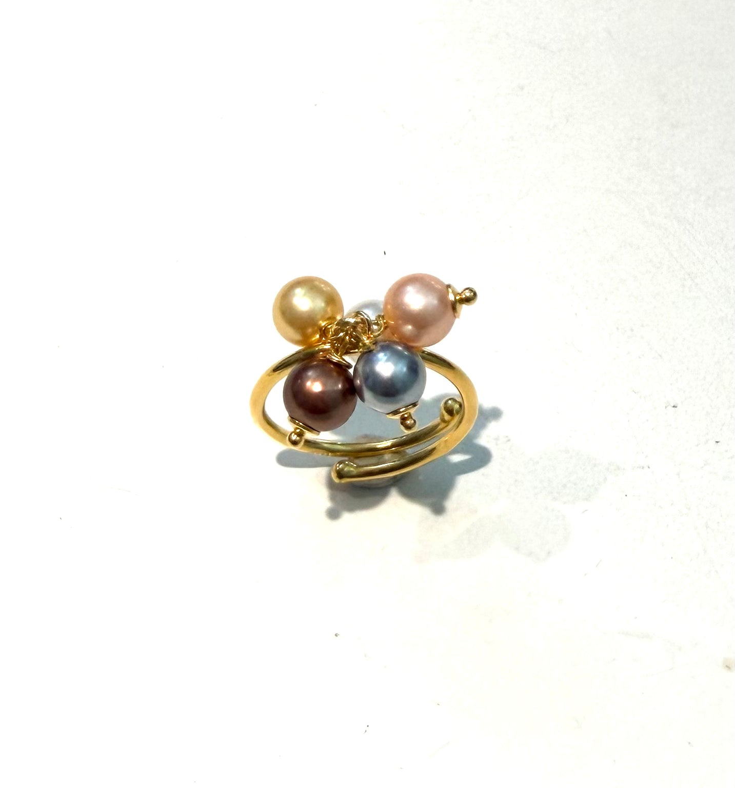 Anello Charms Perle Multicolor Argento 925 Regolabile