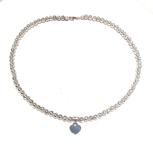 Collarino choker pietra lavica placcato argento mm 4 pendente cuore argento rodio bianco