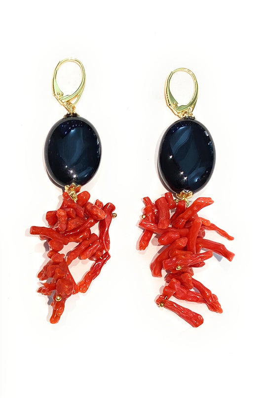 Orecchini onice corallo rosso italiano in argento sterling