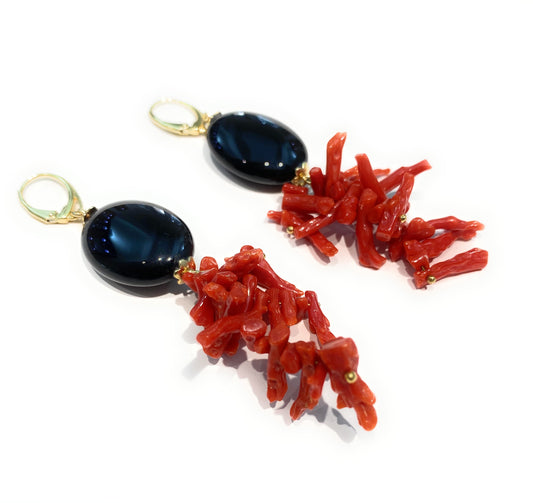 Orecchini onice corallo rosso italiano in argento sterling