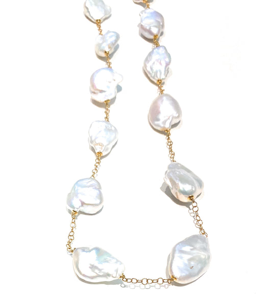 Collana diWa Jewels perle barocche fresh water bianche argento sterling placcato oro giallo catena roló