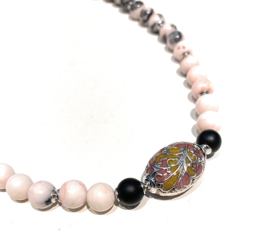 Collana diWa Jewels Diaspro Rosa Zebrato mm 8 Onice satinato Argento Sterling Rodio bianco