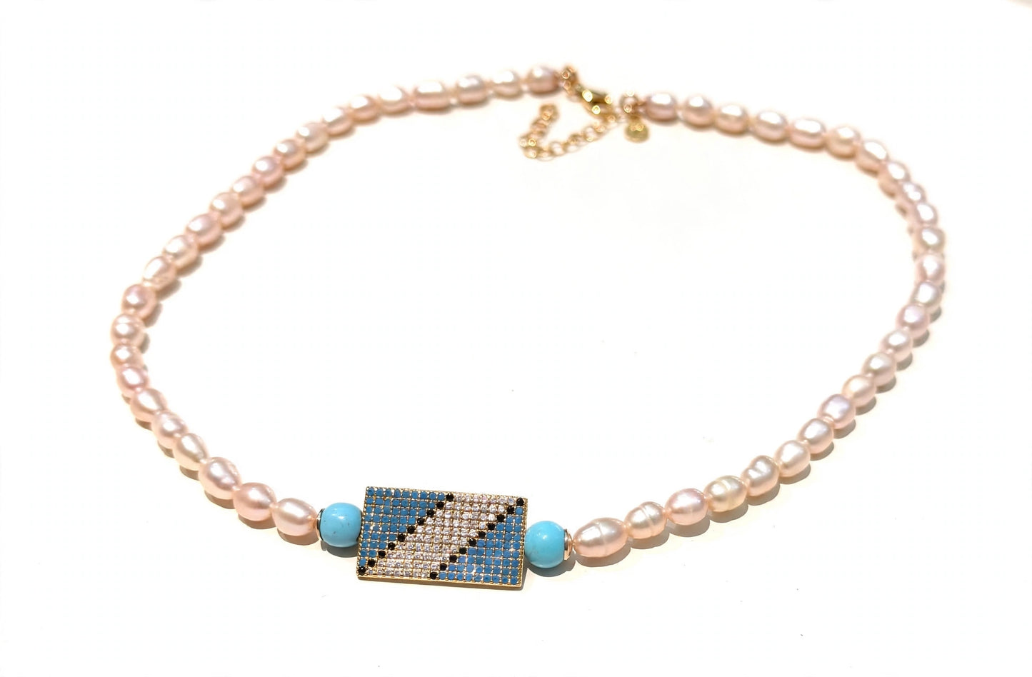Collarino Choker Perle Fresh Water Rosa Cipria Semi Round Argento 925 Rosé