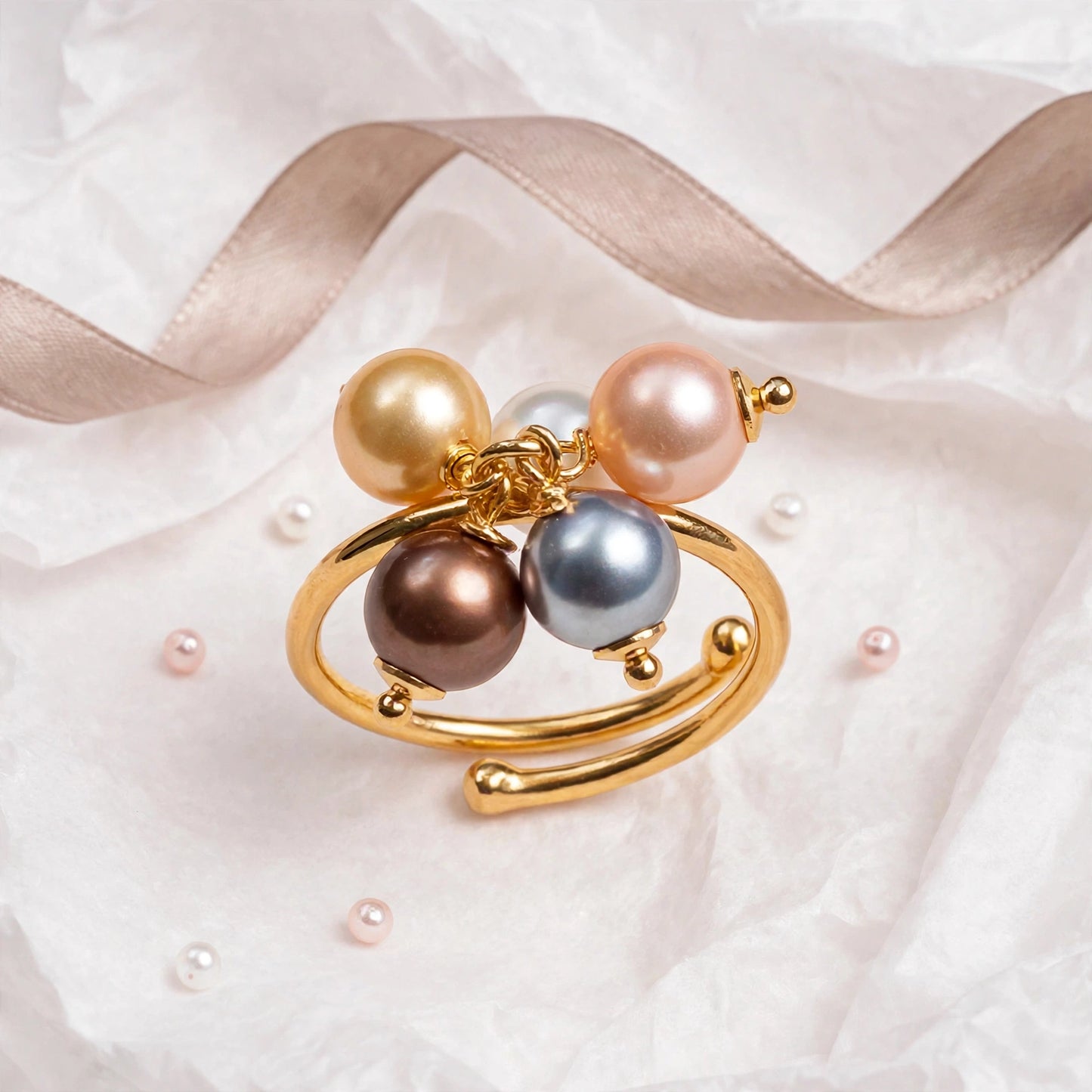 Anello Charms Perle Multicolor Argento 925 Regolabile
