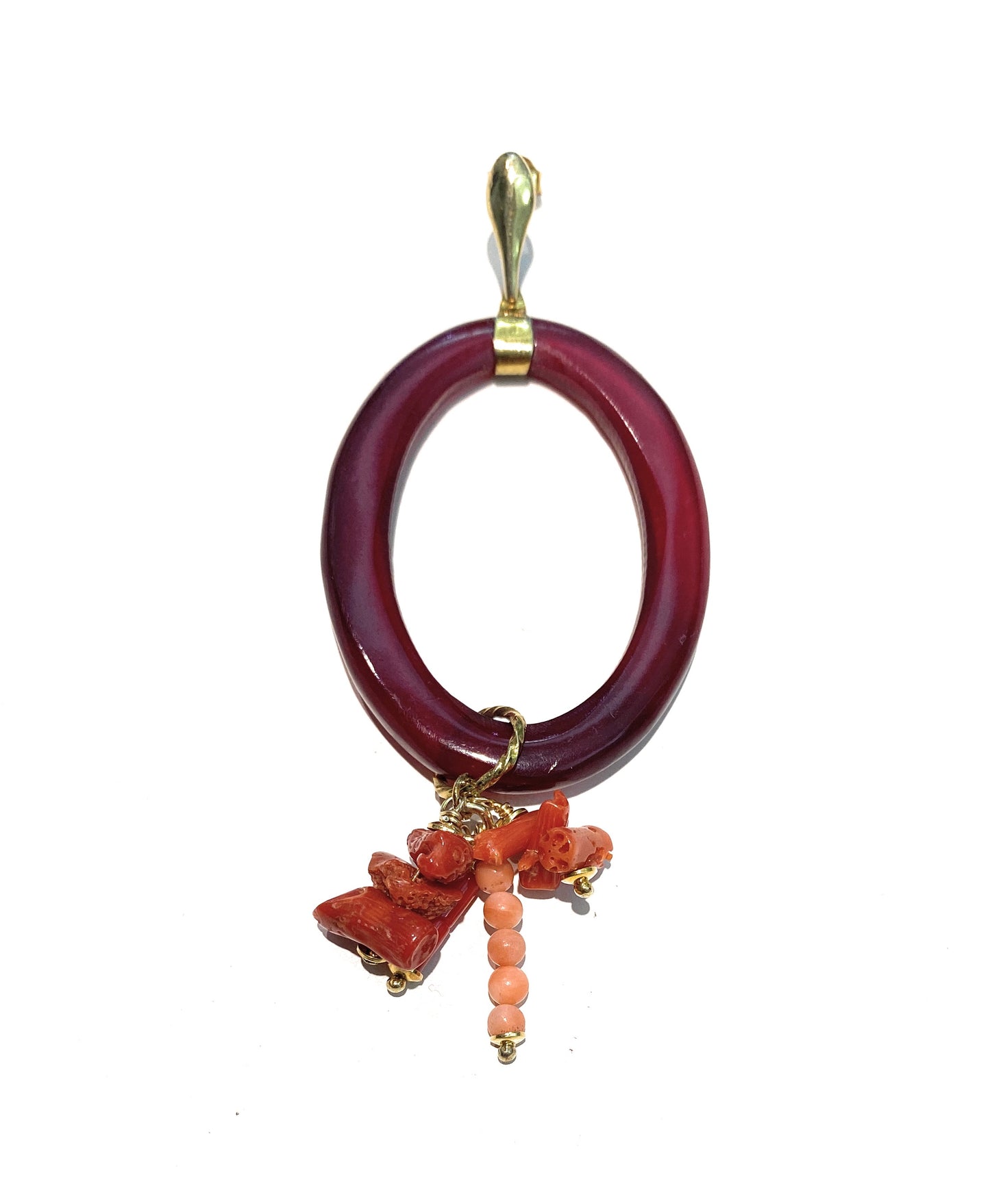 Mono Orecchino con Corno Naturale e Corallo – Artigianato Unico by diWa Jewels