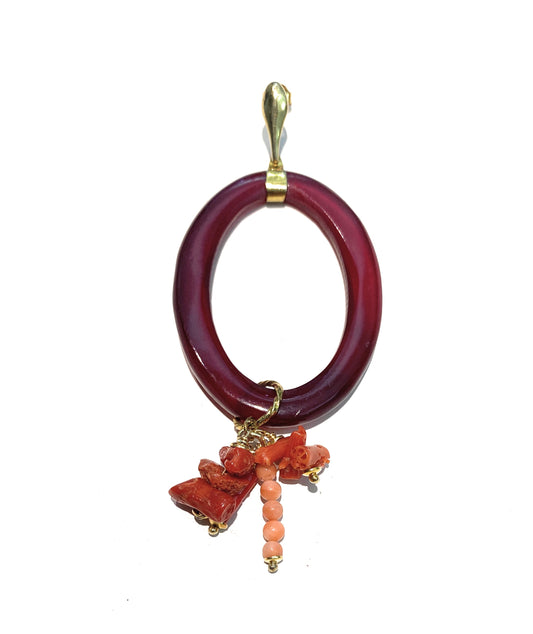 Mono Orecchino con Corno Naturale e Corallo – Artigianato Unico by diWa Jewels