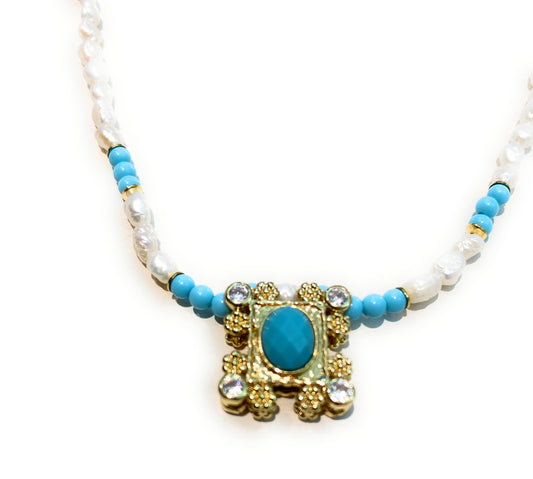 Collarino diWa Jewels tipo Choker Perle Fiume e Turchese Argento Sterling