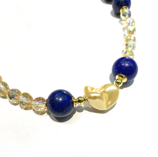 Collana choker lapislazzuli perle barocche gold ematite pezzo unico