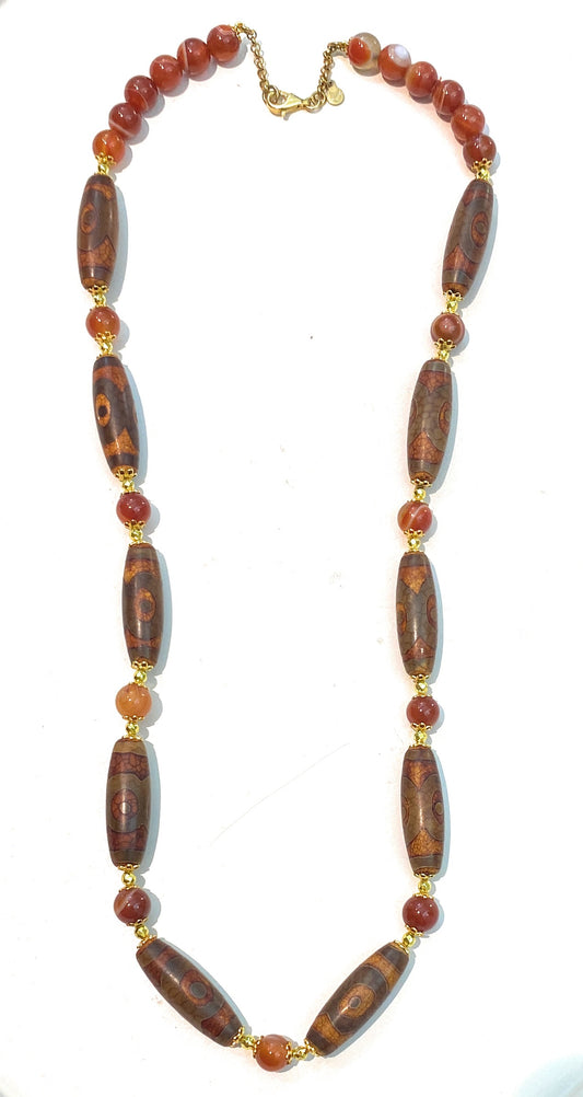 Collana agata tibetana ematite gold argento sterling placcato oro giallo