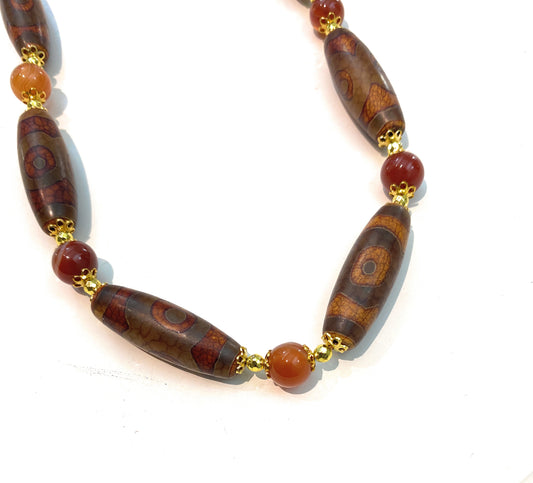 Collana agata tibetana ematite gold argento sterling placcato oro giallo