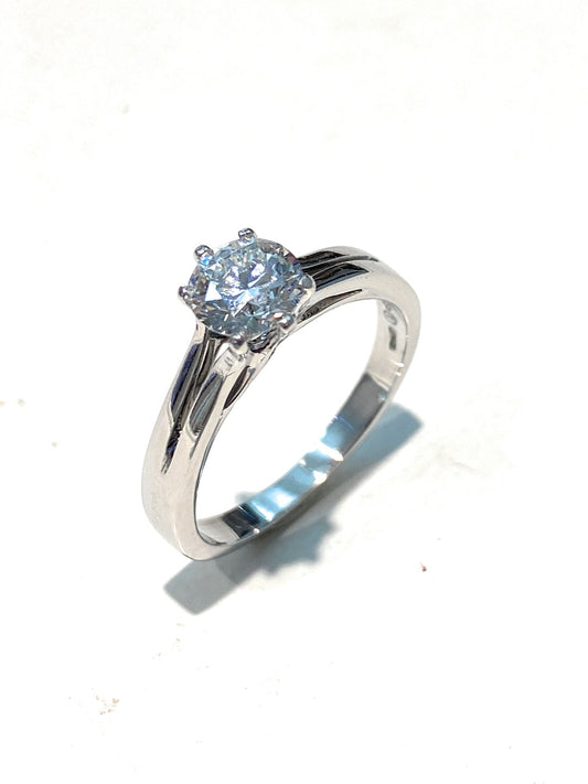 Anello Solitario Platino Diamante Lab-grown E color EX EX VS1 0,90 ct Diamante naturale incastonato sul gambo mis 16