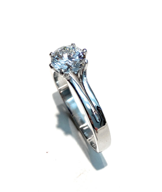 Anello Solitario Platino Diamante Lab-grown E color EX EX VS1 0,90 ct Diamante naturale incastonato sul gambo mis 16