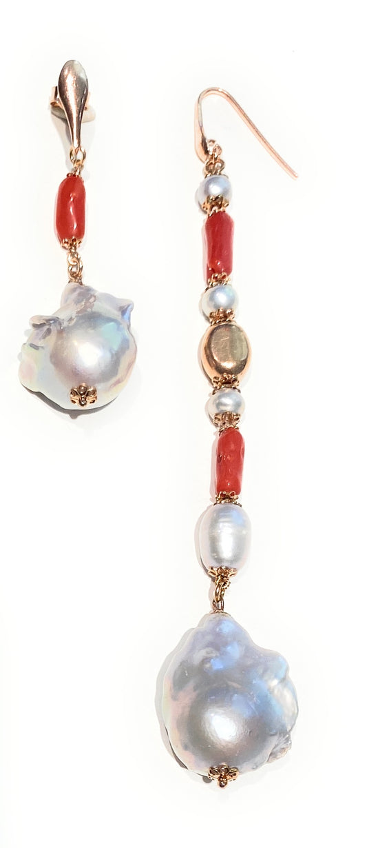 Orecchini diWa Jewels Argento Sterling 925 Perla Grigia Barocca Freshwater