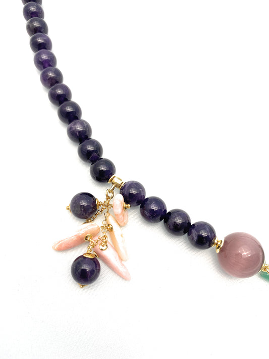 Collana diWa Jewels Madreperla Rosa Ametista e Opale Rosa Argento Sterling placcato Oro giallo